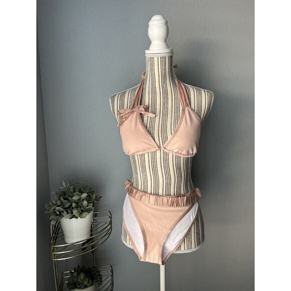 Victoria Secret Pink MEDIUM Lounge bikini set Silk/cotton top spaghetti straps - Picture 1 of 5